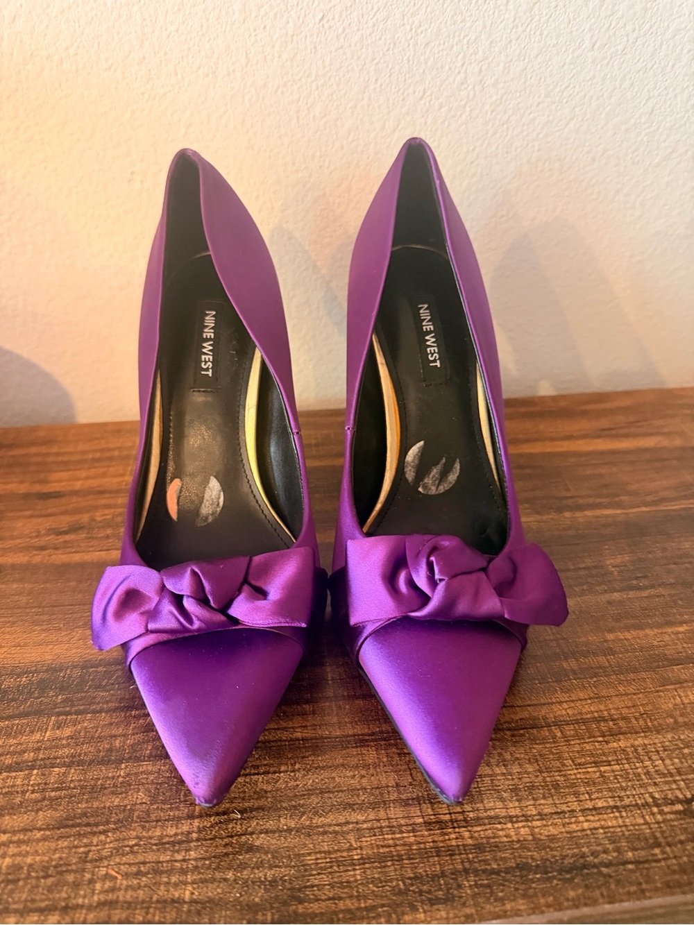 Nine West Purple Satin Pointed-Toe Bow Pumps